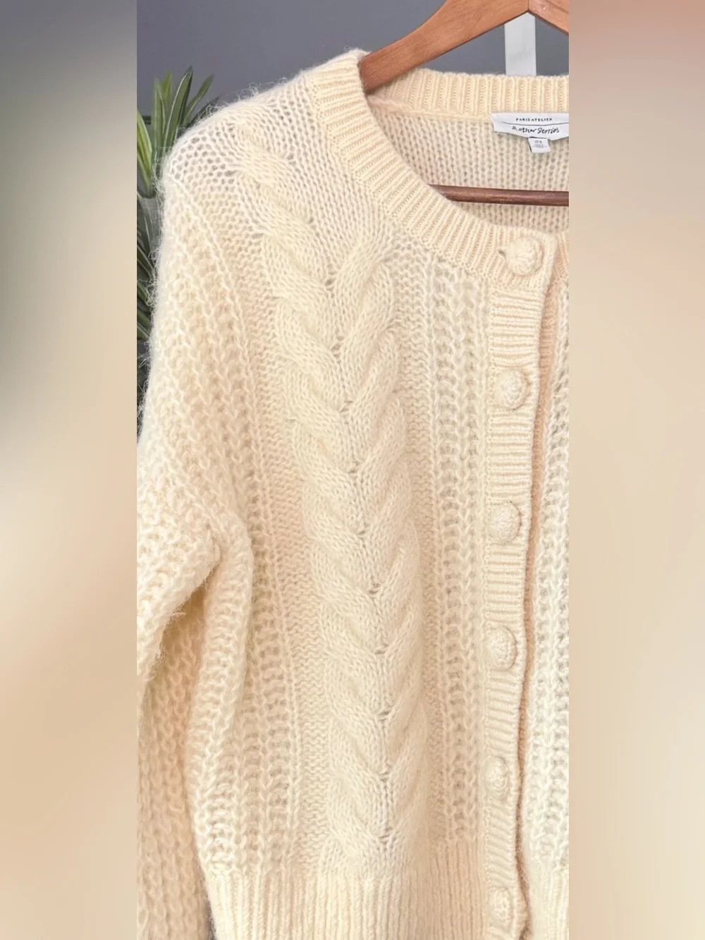 & Other Stories Cropped Cable Knit Wool Alpaca Cardigan Cream M